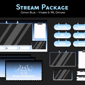 Gothic Blue Stream Pack Bundle | Vtuber & IRL Stream Setup | Twitch Overlay | Cute Dark Aesthetic | Pastel Goth Twitch  | Emo Stream Package