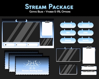 Gothic Blue Stream Pack Bundle | Vtuber & IRL Stream Setup | Twitch Overlay | Cute Dark Aesthetic | Pastel Goth Twitch  | Emo Stream Package