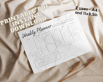 PRINTABLE WEEKLY PLANNER Minimalist Weekly Schedule printable weekly landscape flower weekly planner Week At a Glance A4 weekly planner