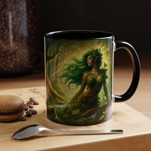 Mug, Forest Dryad Accent Coffee Cup 11oz 15oz - Nature Lover Gift, Woodland Creature Tea, Ceramic Drinkware, Kitchen Decor, Greenery Coffee