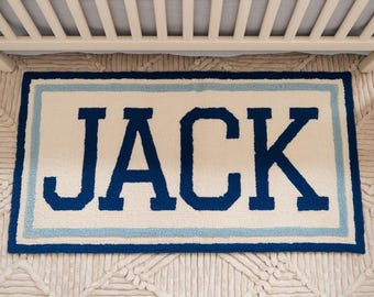 Personalizowany, ręcznie tkany, dziecięcy dywanik z imieniem