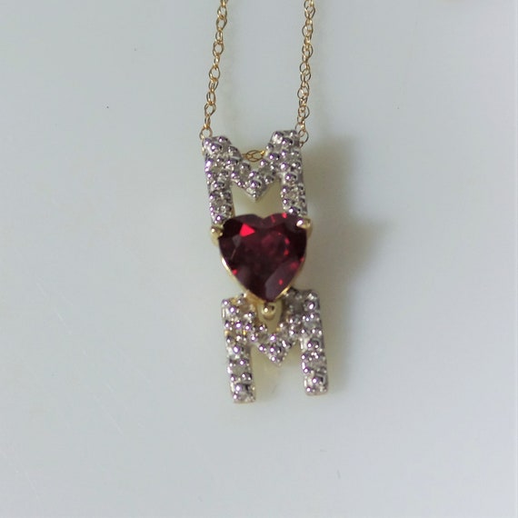 Vintage 10K Yellow Gold + Ruby MOM Pendant and Ne… - image 3