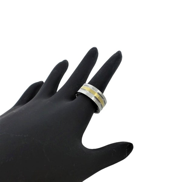 Unisex Ice Wave 2 Tone Stainless Steel + Gold Tone Ring Band