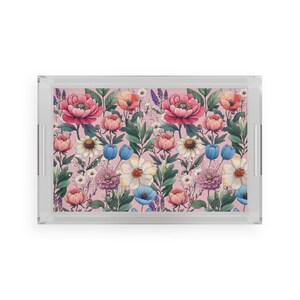 Floral Tray, Floral Serving Tray, Acrylic Tray, Decorative Tray, Botanical Tray, Kitchen Decor, Hostess Gift, Floral Kitchen Decor,