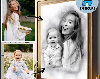 Combine Photos - Add Deceased Loved One to Photo - Add Person - Custom gift and memorial - Gift for Dad Mom - Black and white - Digital art