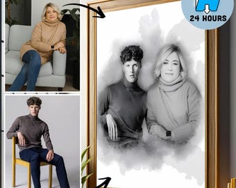 Combine Photos - Add Deceased Loved One to Photo - Add Person - Custom gift and memorial - Gift for Dad Mom - Black and white - Digital art