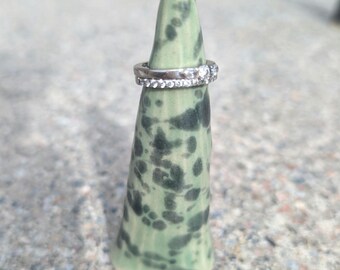 Handmade Ceramic Ring Cone: Light Green Copper Glaze Jewelry Holder