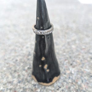 Handmade Ceramic Ring Cone, Ring Keeper – White Stoneware with Dark Gray Glaze -  Jewelry Holder for Kitchen, Bathroom & Bedroom