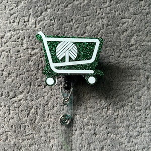 Green Shopping Cart Buggy Retractable Name Badge Reel ID Card Holder