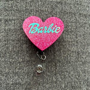 Girl Pink Heart Retractable Name Badge Reel ID Card Holder