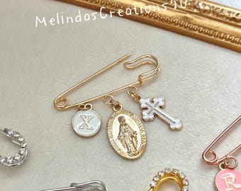 Custom Catholic baby gift, Custom Baptism gift, Custom Christening gift, Virgin Mary charm, Baby Shower Gifts, Protection pin, New baby Gift