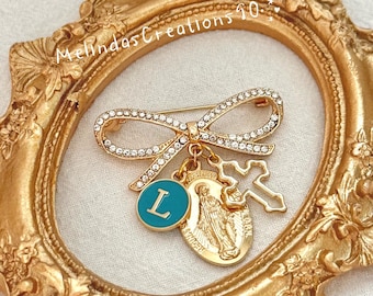 Custom Catholic baby gift, Custom Christening gift, Custom Baptism gift, Virgin Mary charm, Baby Shower Gift, Protection pin, New baby Gift
