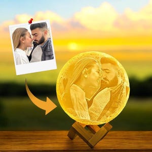 3D Photo Moon Lamp, Personalized Lunar Night Light, Custom Gift, Unique Home Decor, Anniversary Gift, Celestial Lighting