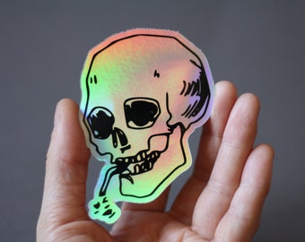 Holographic skull sticker • weatherproof vinyl