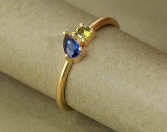 Two Stone Ring Oval & Pear Cut Birthstone Ring • Birthstone Jewelry • Anniversary Gift • Toi Et Moi Ring • Couples Ring Gift •Spouse Ring