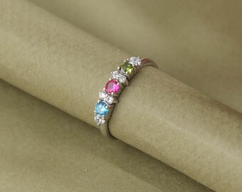 Personalized Christmas Gifts For Mom - Birthstone Ring Gold - Dainty Birthstone Ring- Family Birthstone Mothers Ring- Grandma Gift Christmas