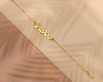 14K Gold Name Bracelet, Personalized Name Bracelet, Dainty Layering Bracelet, Custom Name Jewelry, Gift For Mom, Jewelry Gift for Women