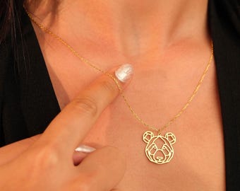 14k Gold Bear Necklace, Tiny Gold Bear Necklace, Dainty Bear Pendant, Bear Charm Necklace, California Bear Necklace, Mom Bear Necklace