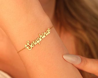 14K Gold Name Bracelet, Personalized Name Bracelet, Dainty Layering Bracelet, Custom Name Jewelry, Gift For Mom, Jewelry Gift for Women