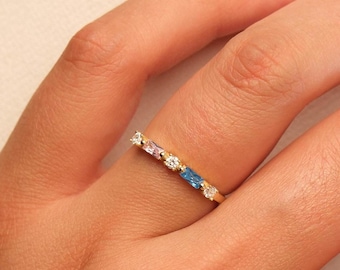 Personalized Christmas Gifts For Mom - Birthstone Ring Gold - Dainty Birthstone Ring- Family Birthstone Mothers Ring- Grandma Gift Christmas