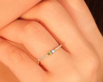 Personalized Birthstone Stackable Rings 14K Gold • 14K Gold Jewelry Personalized Birthstone Jewelry • Gift for Her • Mothers Ring Stackable