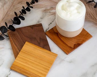 Untersetzer Holz | Nussbaum, Apfel, Kirsche | rustikale Tischdeko | Lasergravur Rohlinge | Geschenkidee für Zuhause