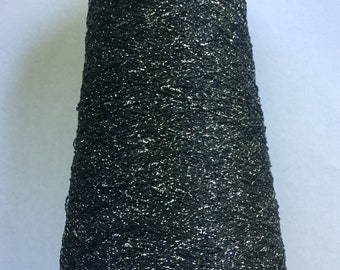 Starry night. Black baby alpaca Hand spun black yarn Yarn with silver thread Hand spun alpaca