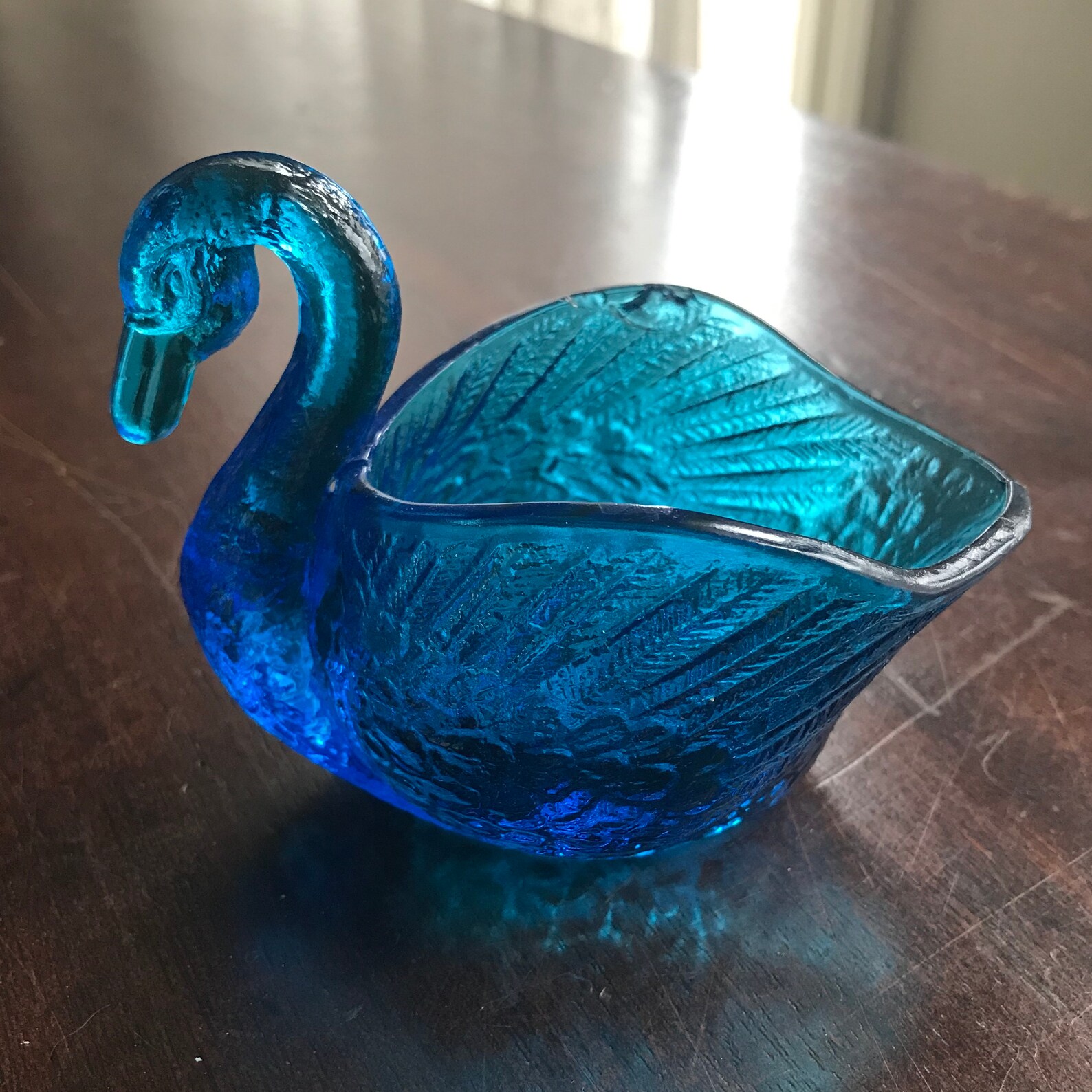 Vintage Glass Swan Candy Dish Blue Etsy UK