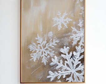 Snowflake Painting, Winter Art Print, Cozy Home Décor, Snowy Landscape Wall Art, Seasonal Artwork for Holiday Decorating