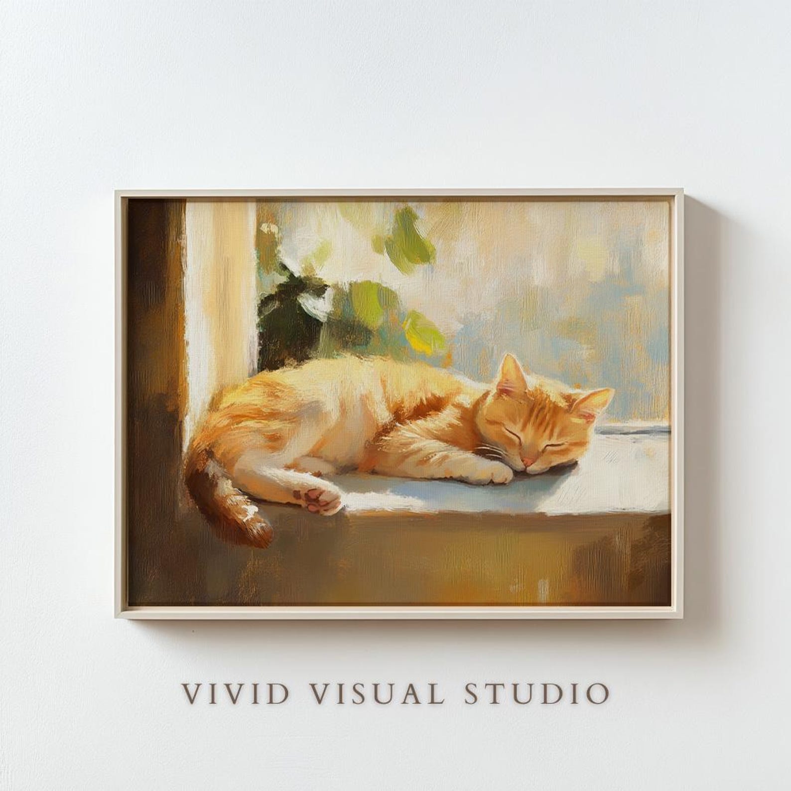 Sleeping Cat Painting - Cozy Feline Wall Art, Cute Pet Decor, Whimsical ...