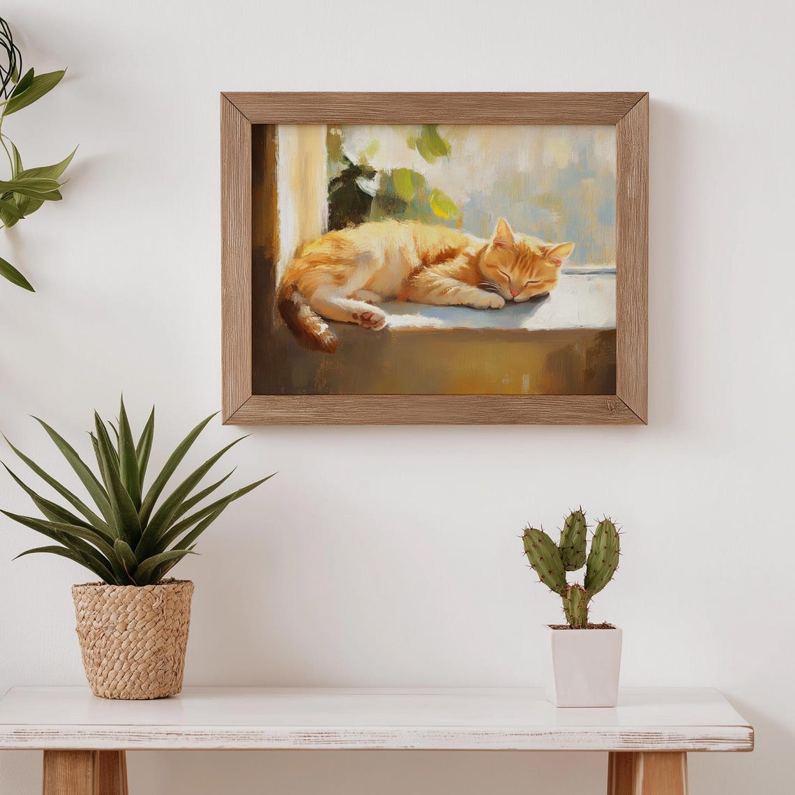 Sleeping Cat Painting - Cozy Feline Wall Art, Cute Pet Decor, Whimsical ...