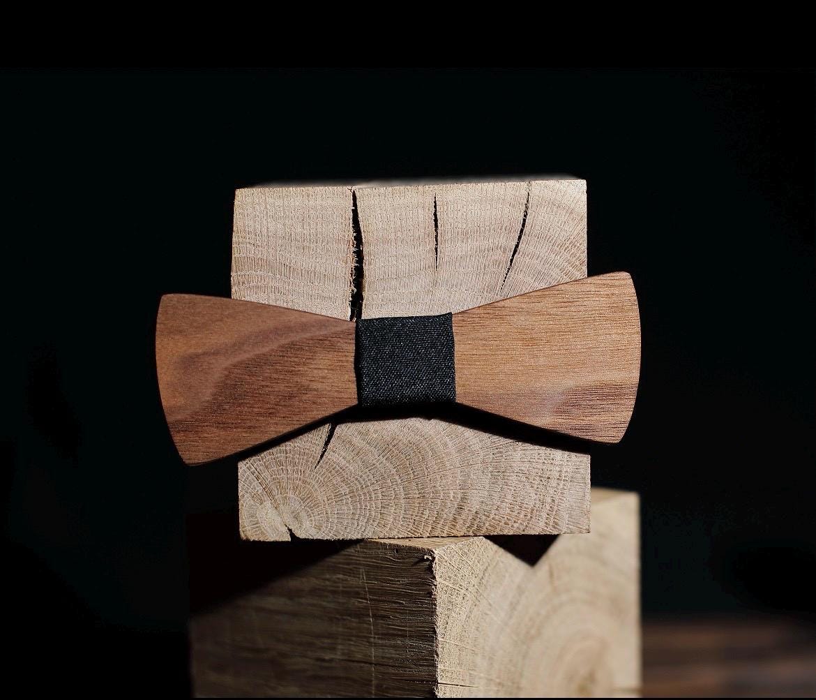 Personalized Engraved Wooden Bow Tie - Natural Walnut Wood - Wedding, Anniversary or Father's Day Gift