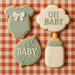 Salbeigrüne Babypartykekse: Minimalistische Gastgeschenke