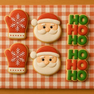 Christmas Cookie Set – Santa, Snowflake Mitten & “Ho Ho Ho” Cookies, Decorated Holiday Sugar Cookies Gift Box