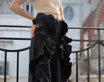 Geometric Pleated Jeans Denim Patchwork Pants Handmade Statement Jeans Unique Streetwear Clothing Artistic Gender Neutral Fashion Festival