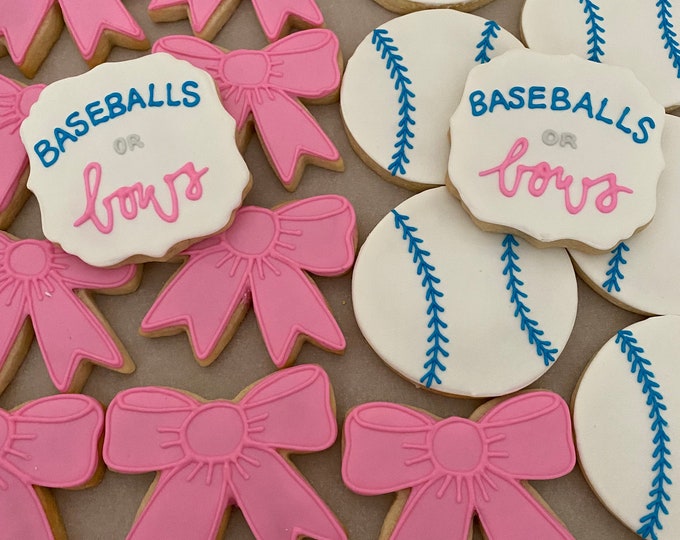 Gender Reveal Cookies Bats or Bows-1 Dozen