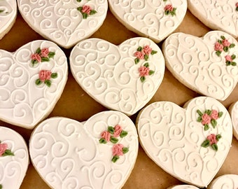 Couture Wedding Heart Cookies- 1 Dozen