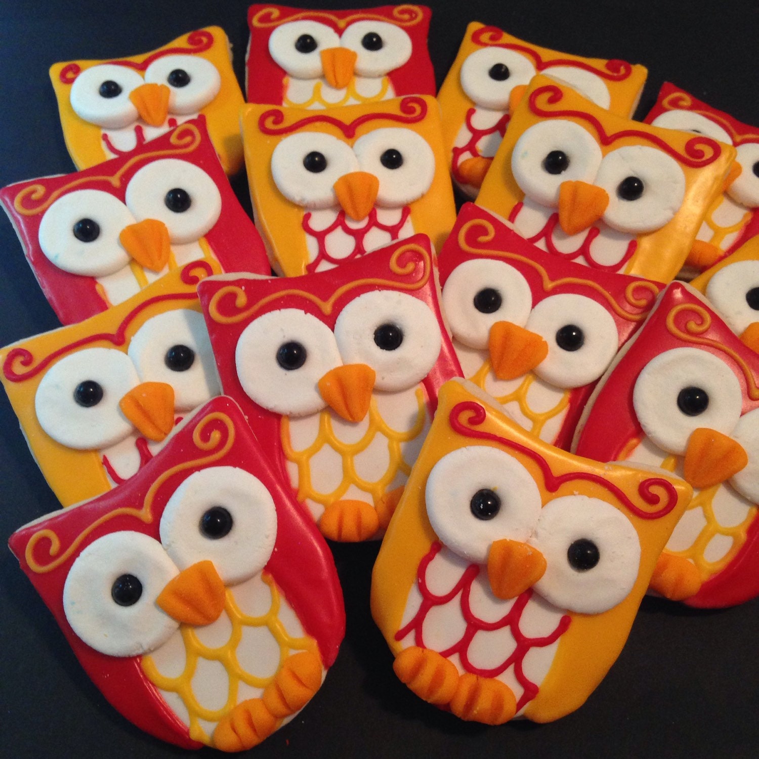 Owl Cookies 1 Dozen Red And Yellow Minimum 2 Weeks For