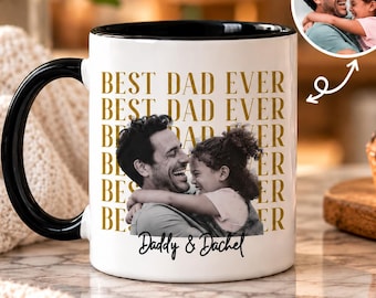 Personalized Best Dad Ever Photo Mug, Custom Dad Coffee Cup With Names, Father’s Day Gift From Daughter or Son