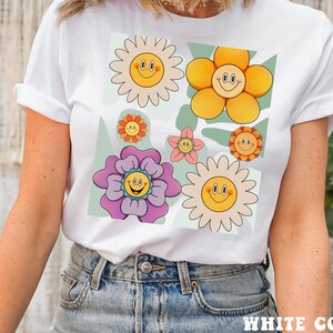 Smile Flowers T Shirt Retro Y2K Happy Flower Graphic Tee, Colorful Vintage Aesthetic, Cute Spring Summer Shirt, Unique Gift For Her