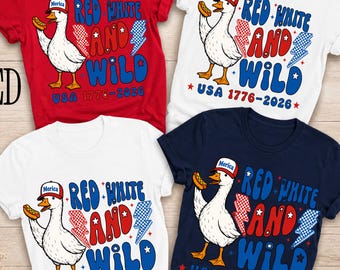 4th of July Family Red White and Wild Family Shirts, Matching Duck Shirt Funny Patriotic Outfit, USA 1776 2026 Shirts Group Independence Tee