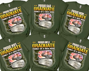 Custom Army Graduation Family Shirts, Personalized Photo Boot Camp Graduation Tee, Family Matching Proud Mom Dad Son Daughter  Gift