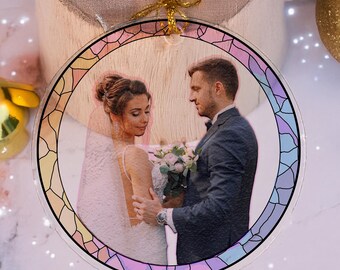 Personalized Wedding Photo Ornament | Custom Couple Glass Ornament | First Christmas Married 2026 | Newlywed Gift | Bridal Shower Keepsake