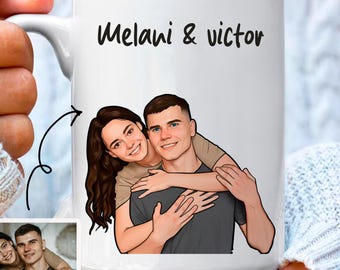 Taza personalizada con ilustración de pareja, retrato personalizado, taza de café, regalo de aniversario para novio/novia, recuerdo de boda, taza dibujada a mano.