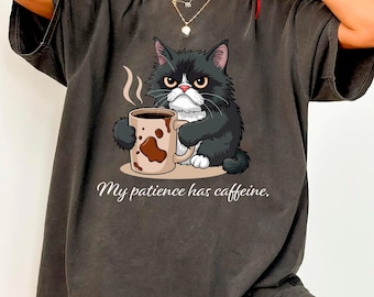 Funny Cat Coffee T-Shirt: Sarcastic Grumpy Kitty, Vintage Wash