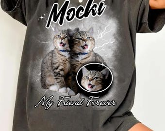 Comfort Colors Custom Bootleg Cat Shirt Personalized Pet Photo Tee Funny Cat Lover Gift Retro Vaporwave Cat T-Shirt Custom Pet Face Shirt