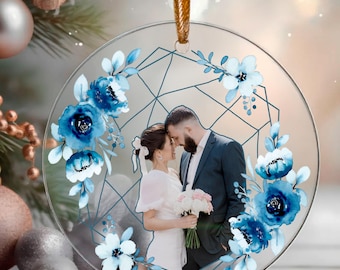 Custom Photo Ornament | Personalized Couples Glass Ornament | First Christmas Married Gift | Wedding Anniversary Keepsake | Newlywed Gift
