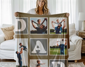 Manta personalizada con foto para papá. Regalo personalizado para el Día del Padre 2026. Manta para papá. Recuerdo para el abuelo. Regalo de cumpleaños. Comodidad para hombres. Decoración del hogar.