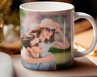 Personalized Photo Mug with Custom Names, Picture Coffee Cup Gift for Him or Her, 11oz 15oz Custom Anniversary Mug, Heartwarming Couple Gift