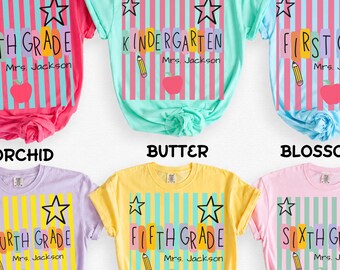 Custom Back to School Teacher Shirt Comfort Colors, Grade Level Tee, First Second Third Fourth Fifth Grade Personalized Teacher Team Shirts